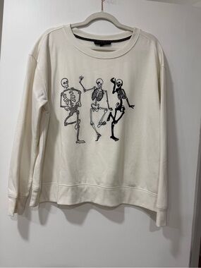 Jane and Delancey Cream Crewneck Sweatshirt with Dancing Skeleton Graphic